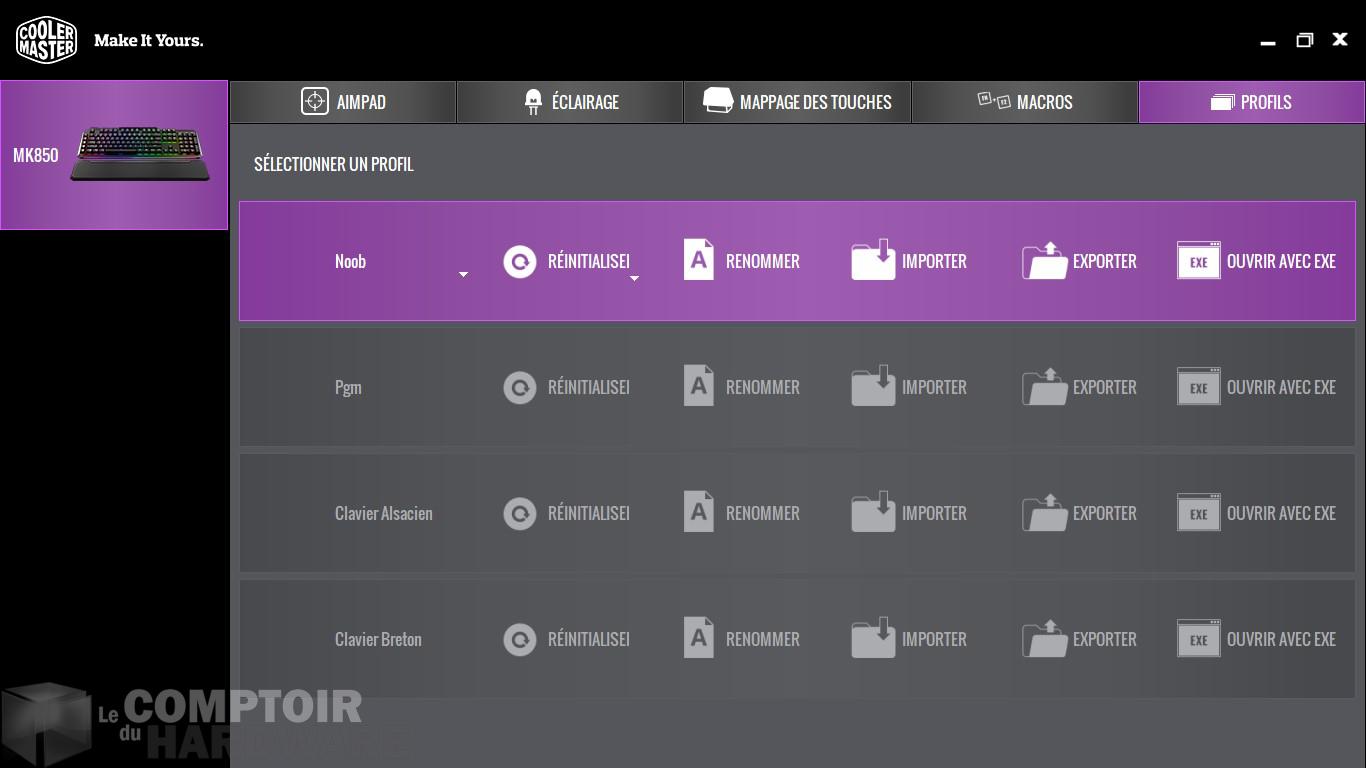 Cooler Master MK850 : le logiciel