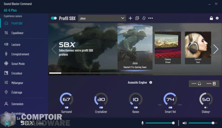 creative sound blasterx ae 5 plus - sound blaster command : effet sbx
