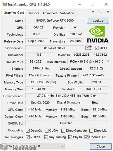 msi rtx 3080 gaming x trio gpuz