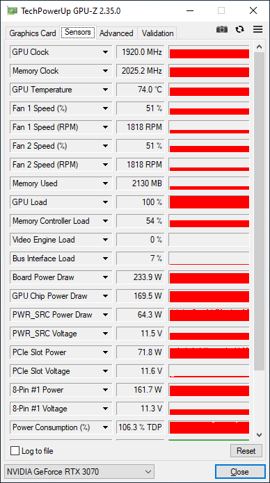 GPU-Z RTX 3070 FE overclockée
