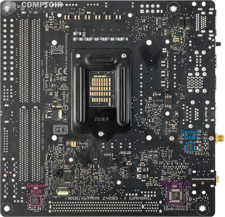 asus rog strix z490-i - vue détaillée du pcb : face arrière