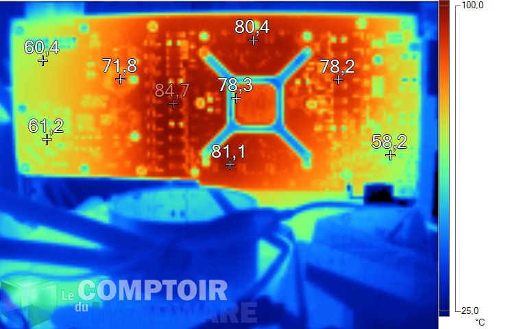 Image thermique de la RX 6800 XT en charge sans plaque arrière