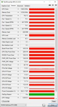 msi rtx 3090 suprim x - sondes gpu-z en mode gaming