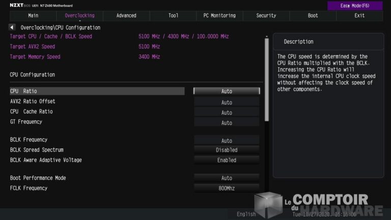nzxt n7 z490 - bios en version avancée