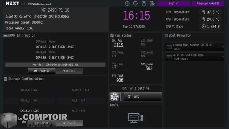 nzxt n7 z490 - bios en version simplifiée