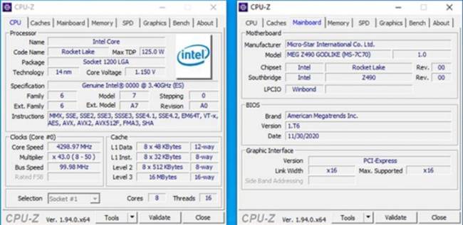 cpuz rocket lake msi es