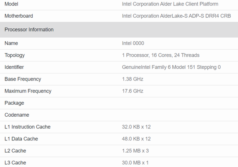 intel alder lake s geekbench leak
