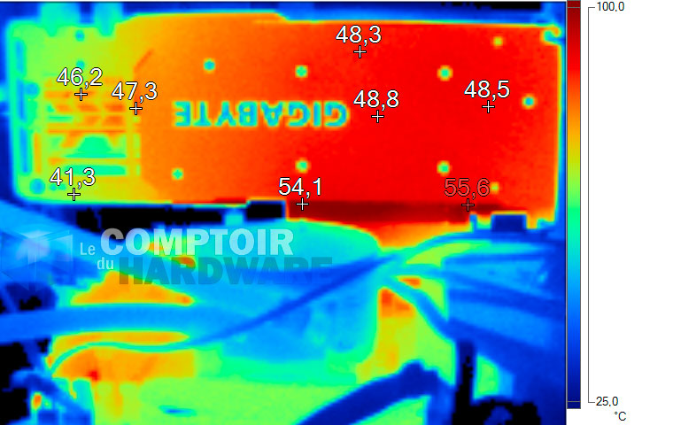 Image ithermique de la Gigabyte RTX 3060 Ti Gaming OC Pro en charge