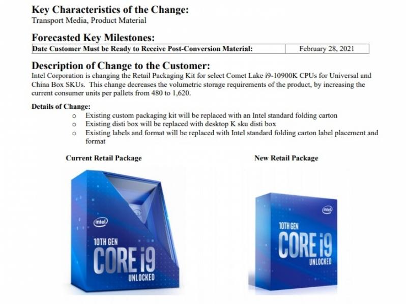 intel notif changement boite i9 10900k