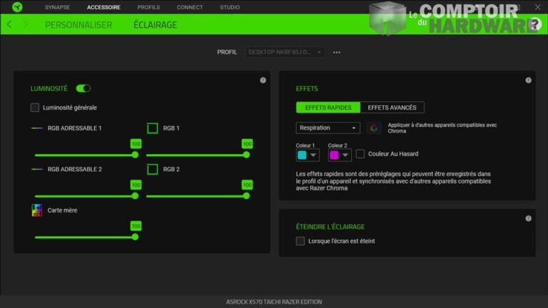 asrock x570 taichi razer edition - app : synapse réglage