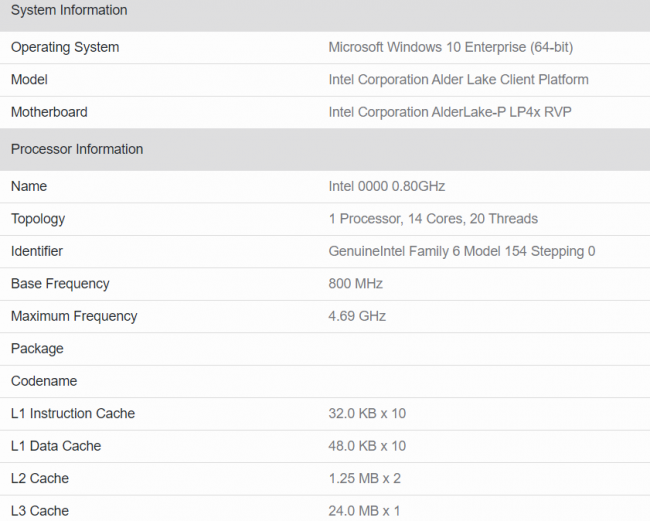 intel alder lake geekbench 14 cores