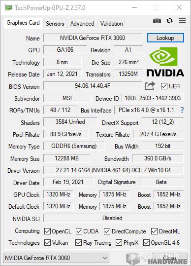 msi rtx 3060 gaming x trio gpuz