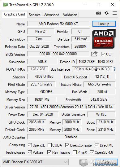 asus tuf gaming rx 6800 xt - gpu-z