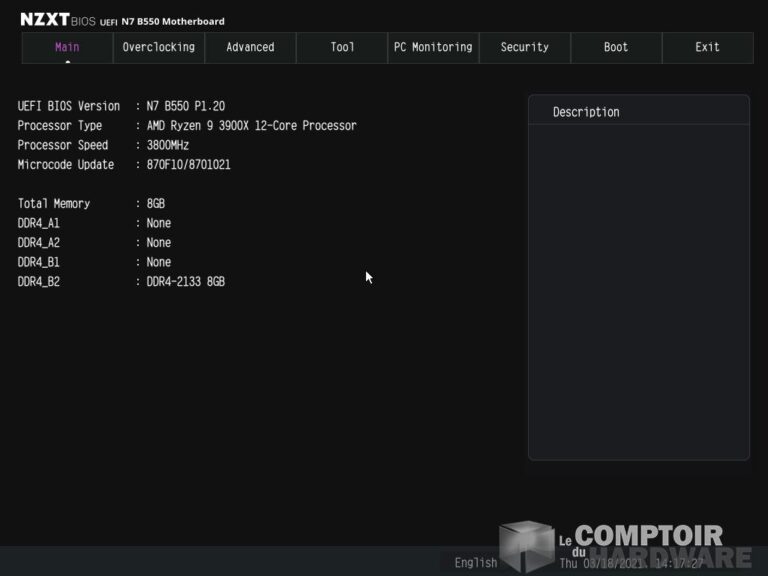 nzxt n7 b550 - bios : accueil