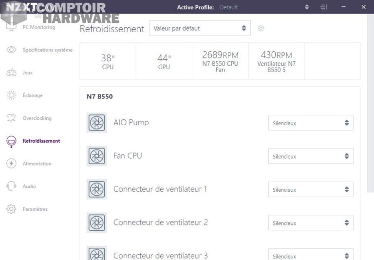 nzxt n7 b550 - logiciel CAM : cooling