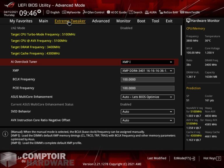 asus rog maximus xiii extreme - bios en advanced mode