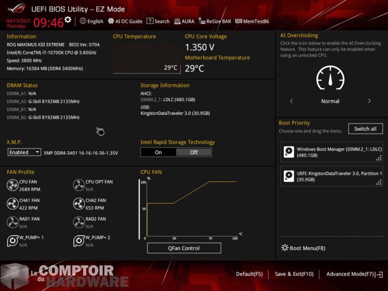 asus rog maximus xiii extreme - bios en ez-mode
