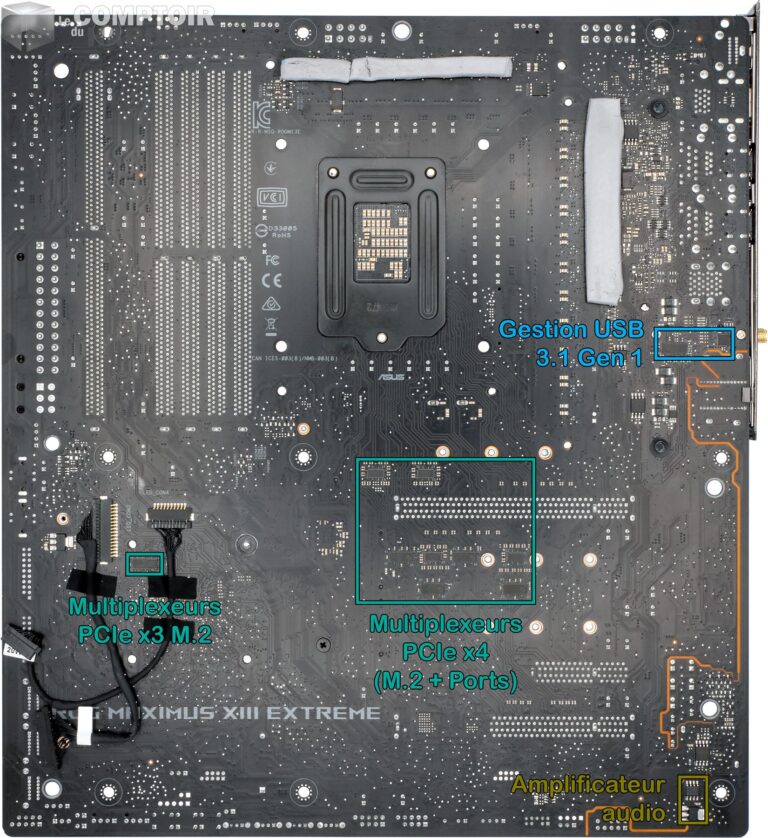 asus rog maximus xiii extreme - vue détaillée du PCB : face arrière