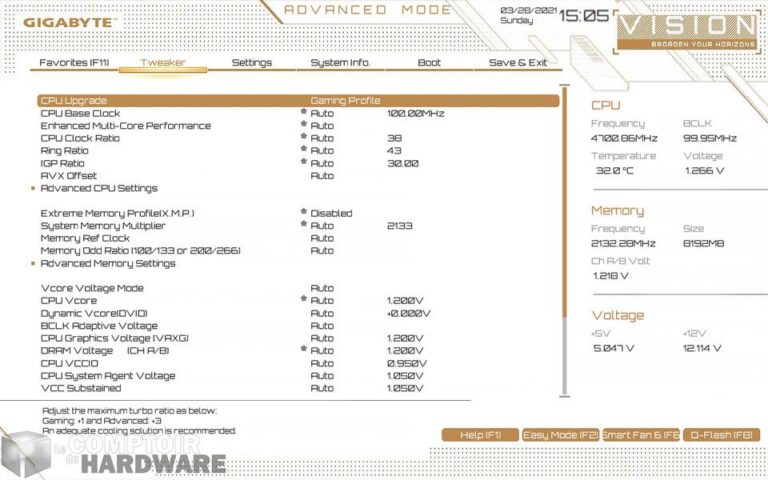 gigabyte z590i vision d - bios en mode advanced