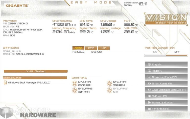 gigabyte z590i vision d - bios en easy mode