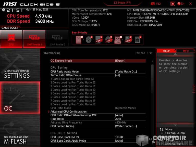 msi mpg z590 gaming carbon wifi - bios : mode avancé