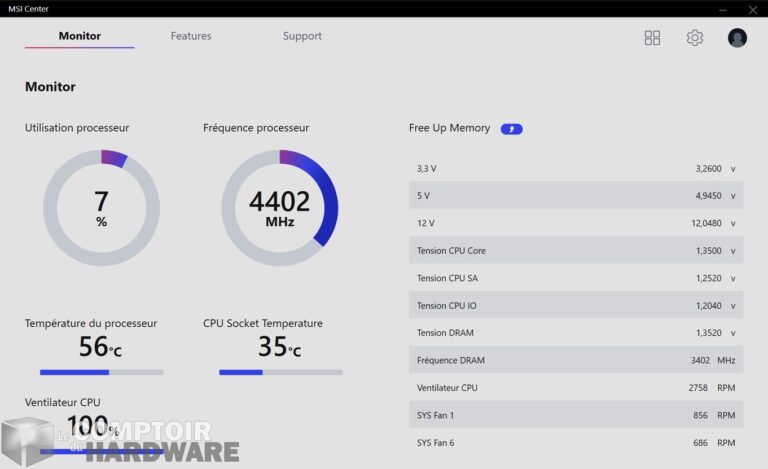 msi mpg z590 gaming carbon wifi - dragon center : monitoring
