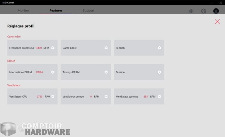 msi mpg z590 gaming carbon wifi - dragon center : gestion overclocking