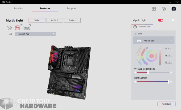 msi mpg z590 gaming carbon wifi - dragon center : mystic light