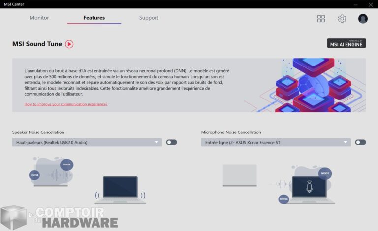 msi mpg z590 gaming carbon wifi - dragon center : noise concelling