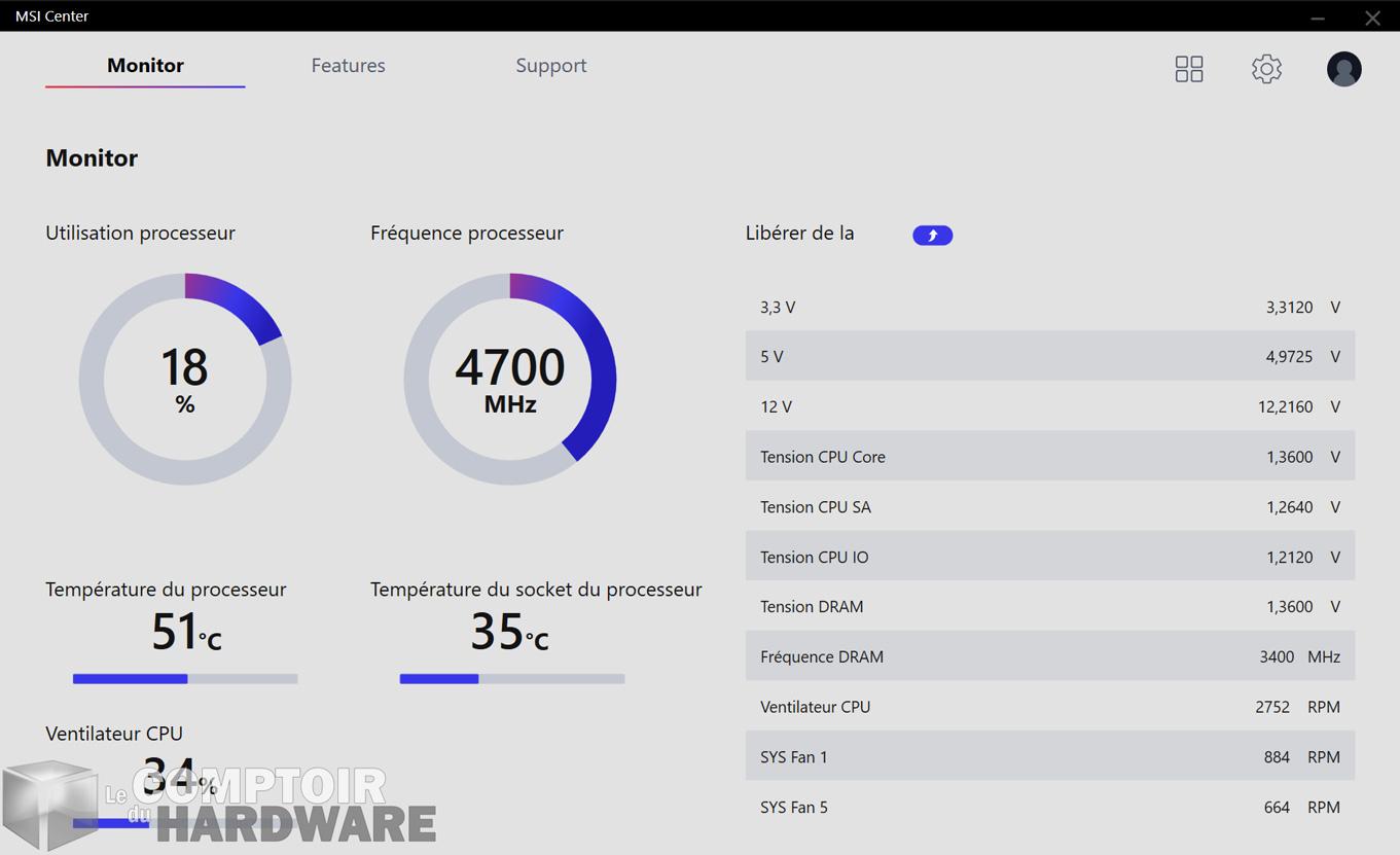msi meg z590 ace gold edition - MSI center : monitoring
