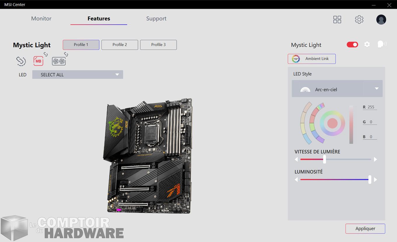 msi meg z590 ace gold edition - MSI center : Mystic Light