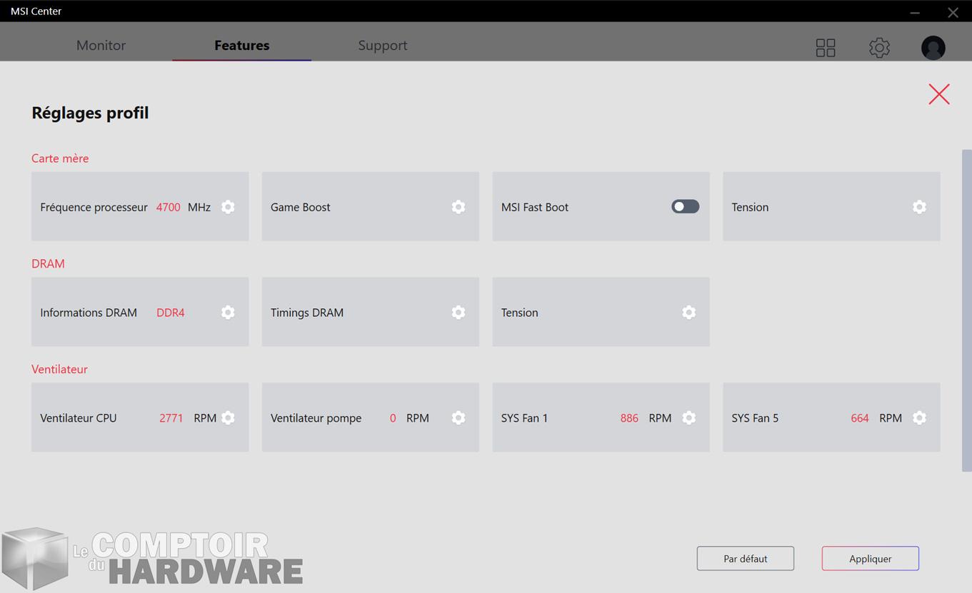 msi meg z590 ace gold edition - MSI center : gestion de l'OC