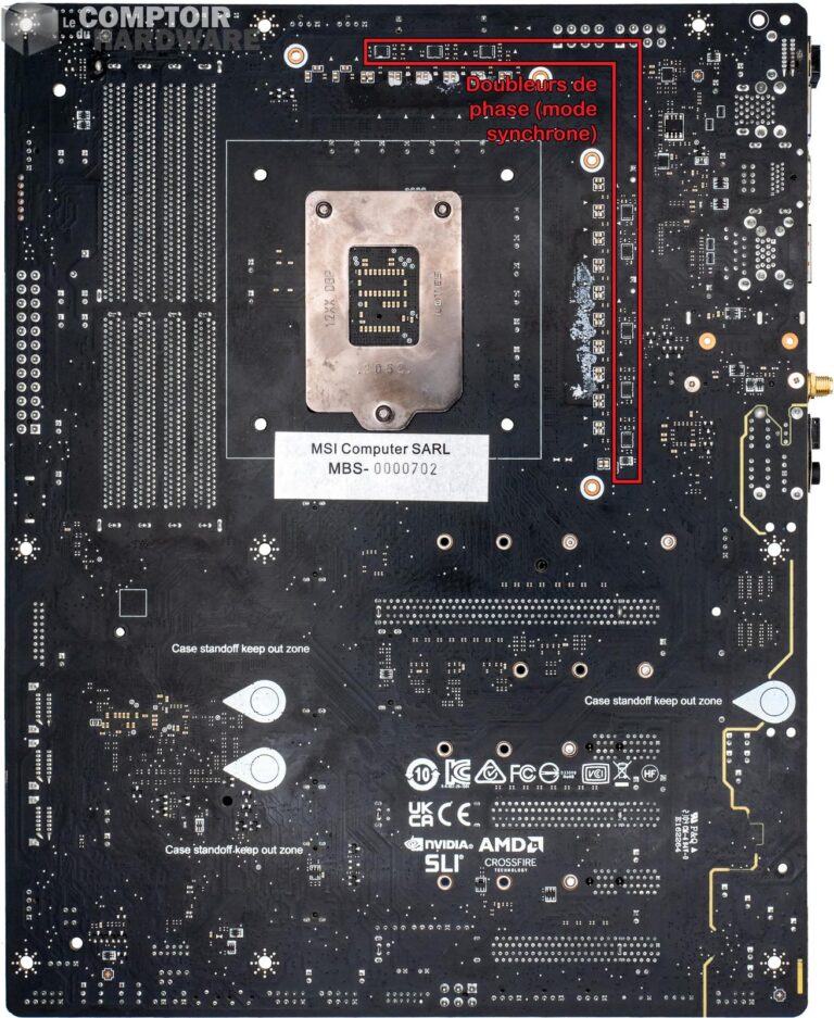msi meg z590 ace gold edition - vue détaillées du pcb : face arrière
