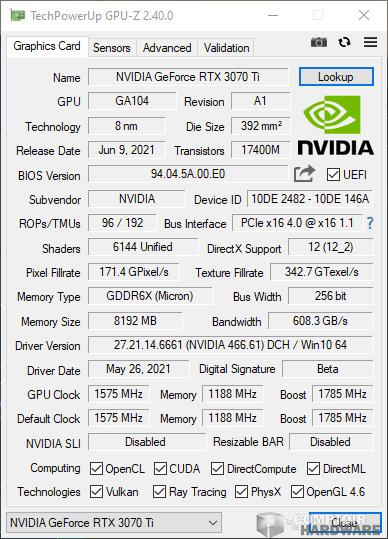 inno3D rtx 3070 ti x3 gpuz