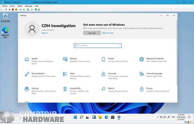 fuite supposée de Windows 11 - paramètres