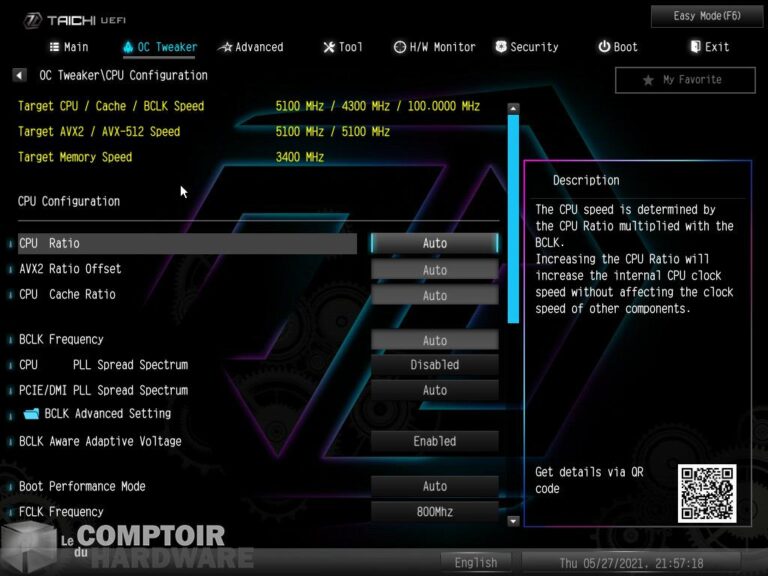 asrock z590 taichi - bios : mode avancé
