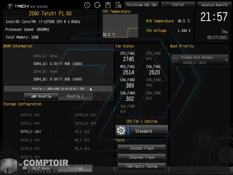 asrock z590 taichi - bios : mode simplifié