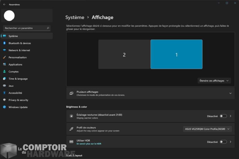 Windows 11 22000 : paramètres d'affichage