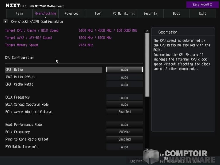 nzxt z590 n7 - bios : mode avancé
