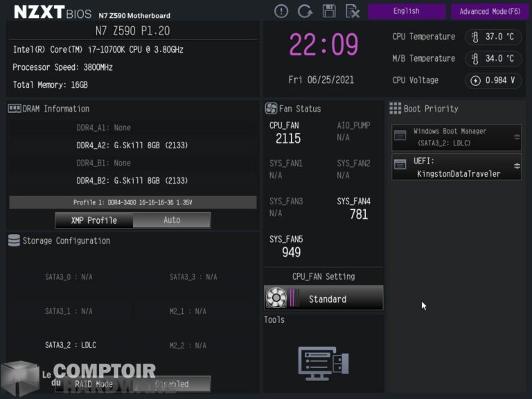 nzxt z590 n7 - bios : mode simplifié