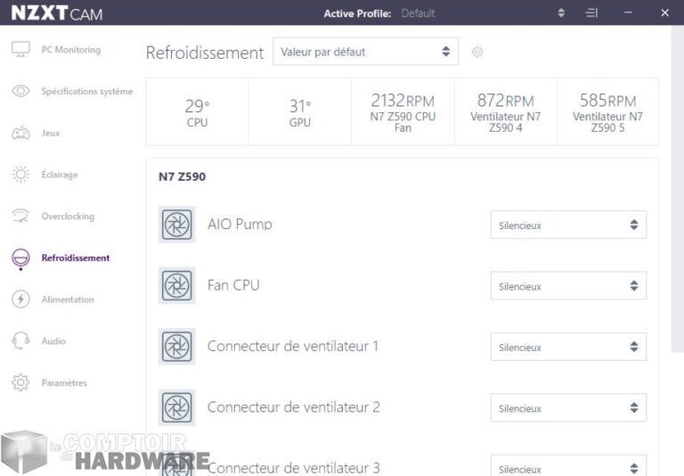 nzxt z590 n7 - logiciel CAM : ventilation