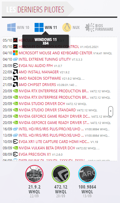 cdh derniers drivers 102021