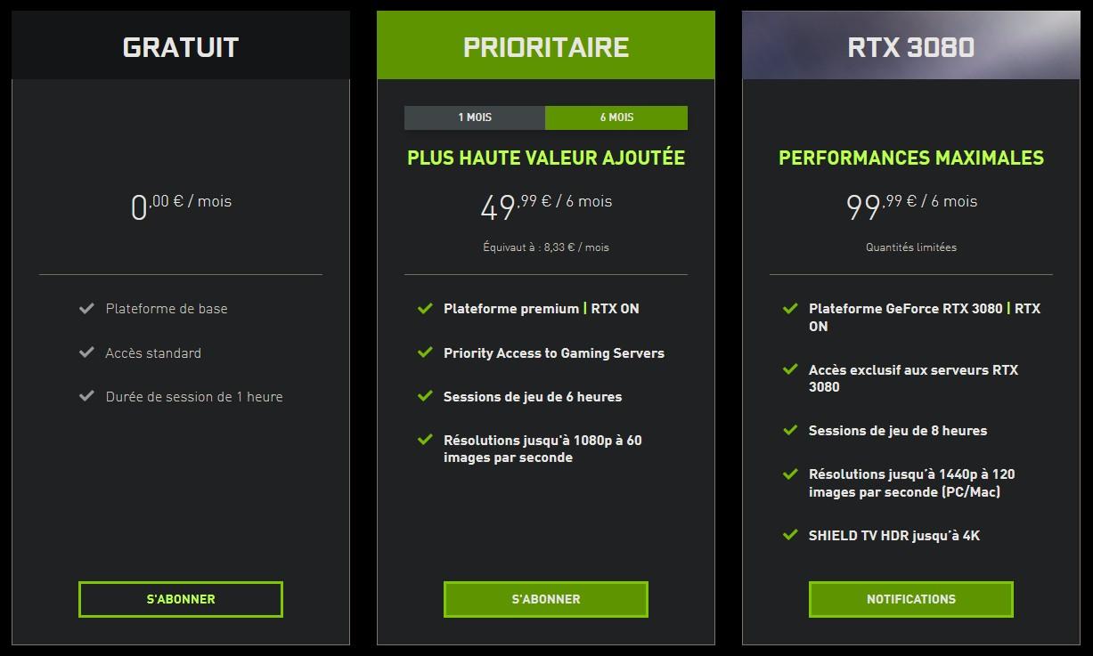 L'offre GeForce NOW.