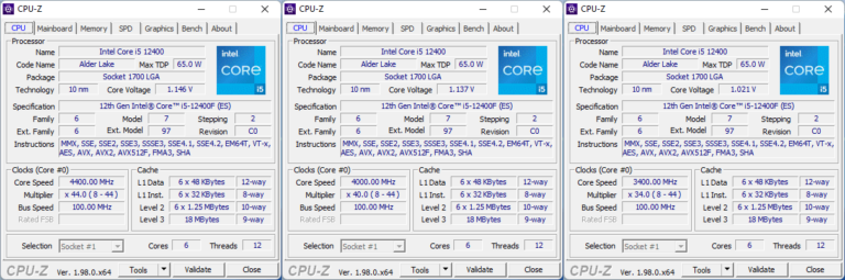 Fréquences Core i5-12400F