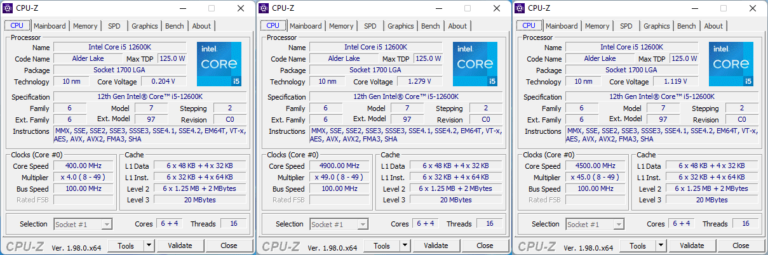 Fréquences Core i5-12600K