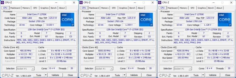 Fréquences Core i7-12700K