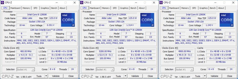 Fréquences Core i9-12900K