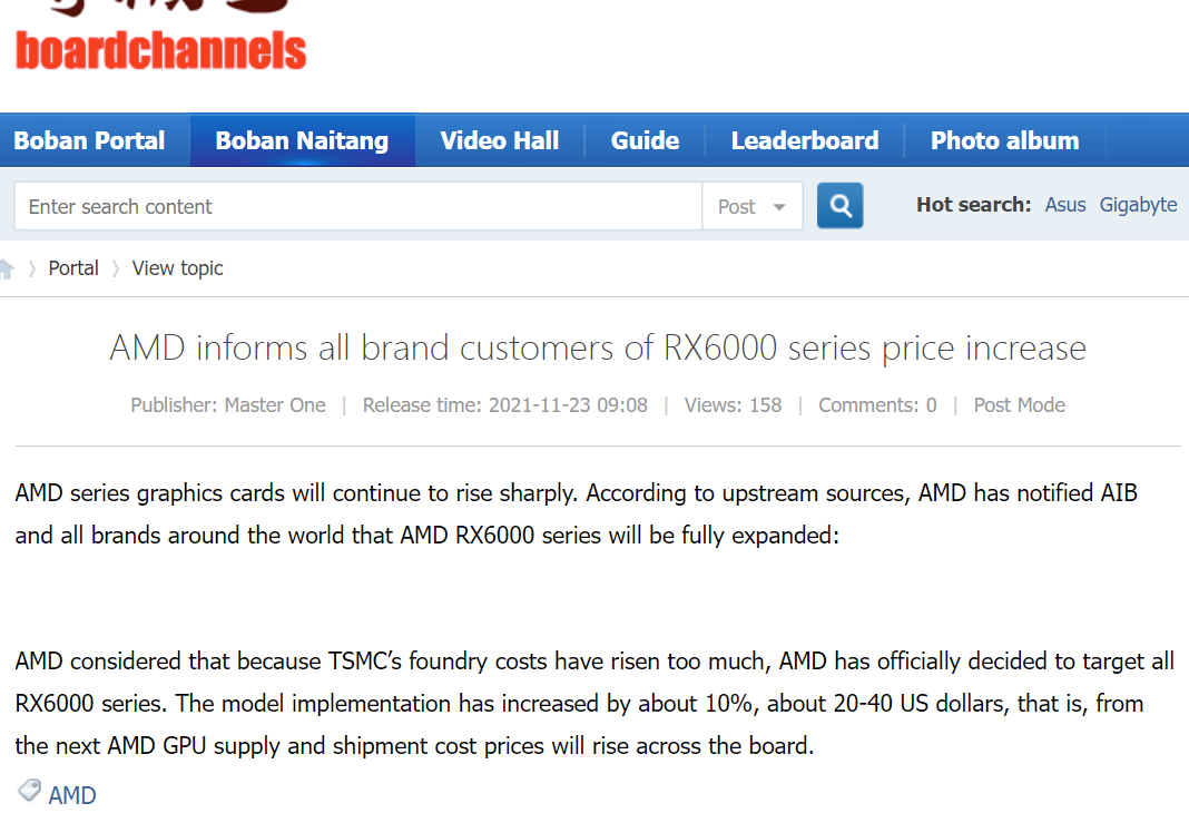 amd radeon hausse prix board channel forum