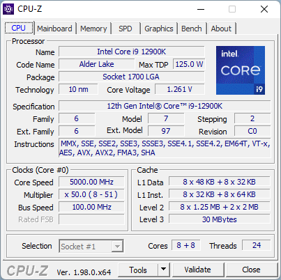 cpuz 12900k oc