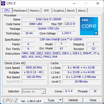 cpuz 12600k oc